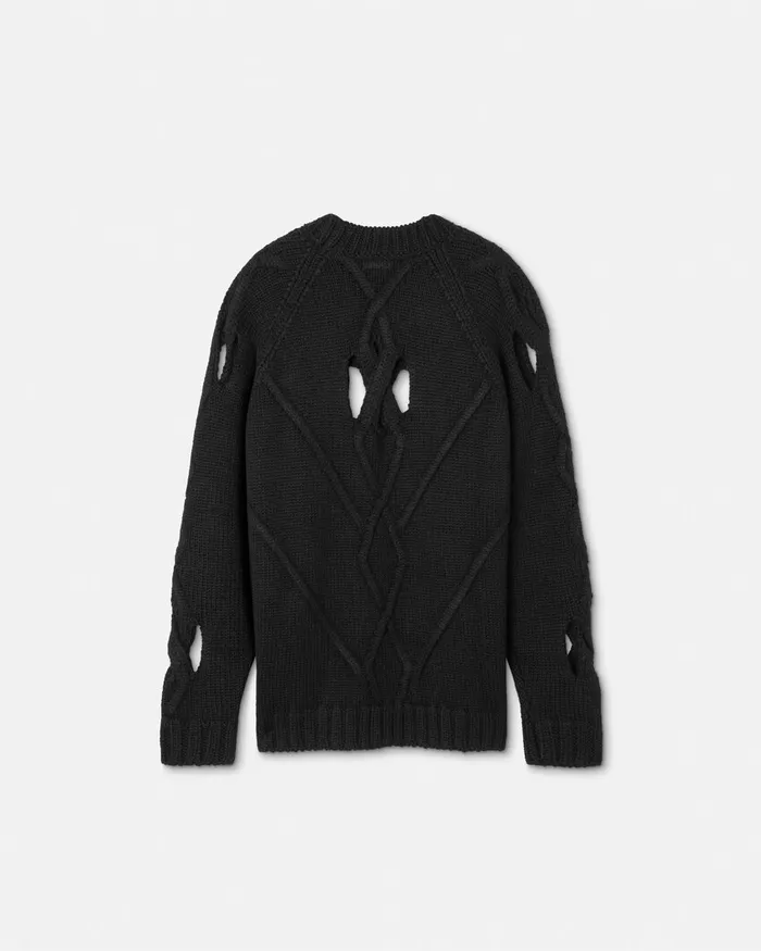 Versace Knitwear Men Wool Cutout Sweater Black
