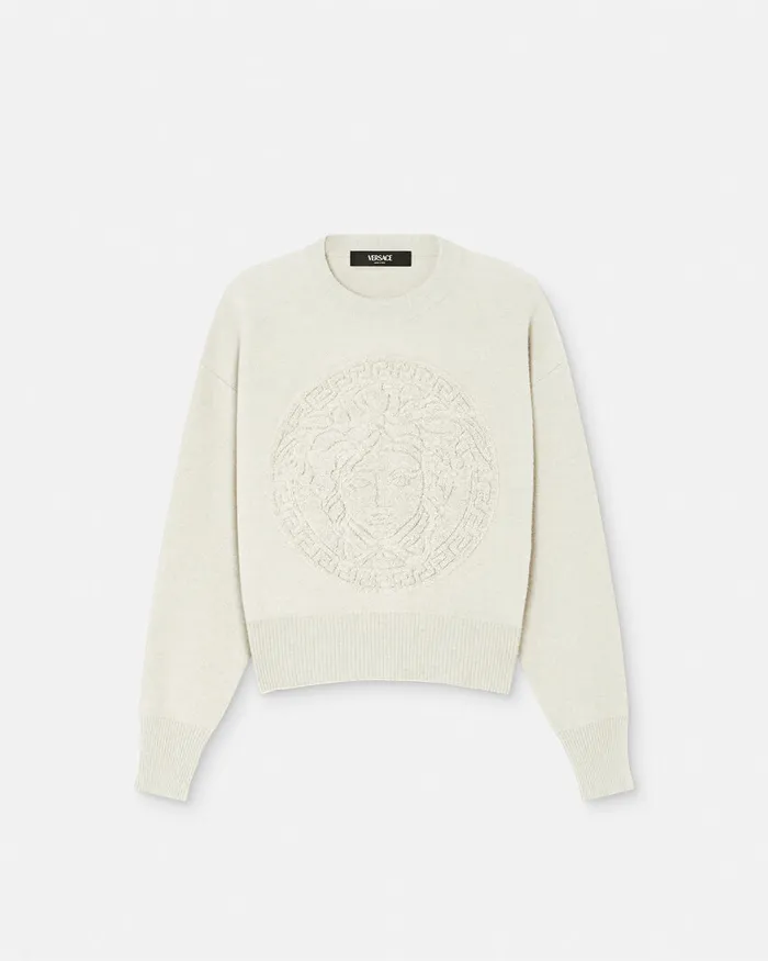Versace Knitwear Women Medusa WoolBlend Knit Towel Sweater White