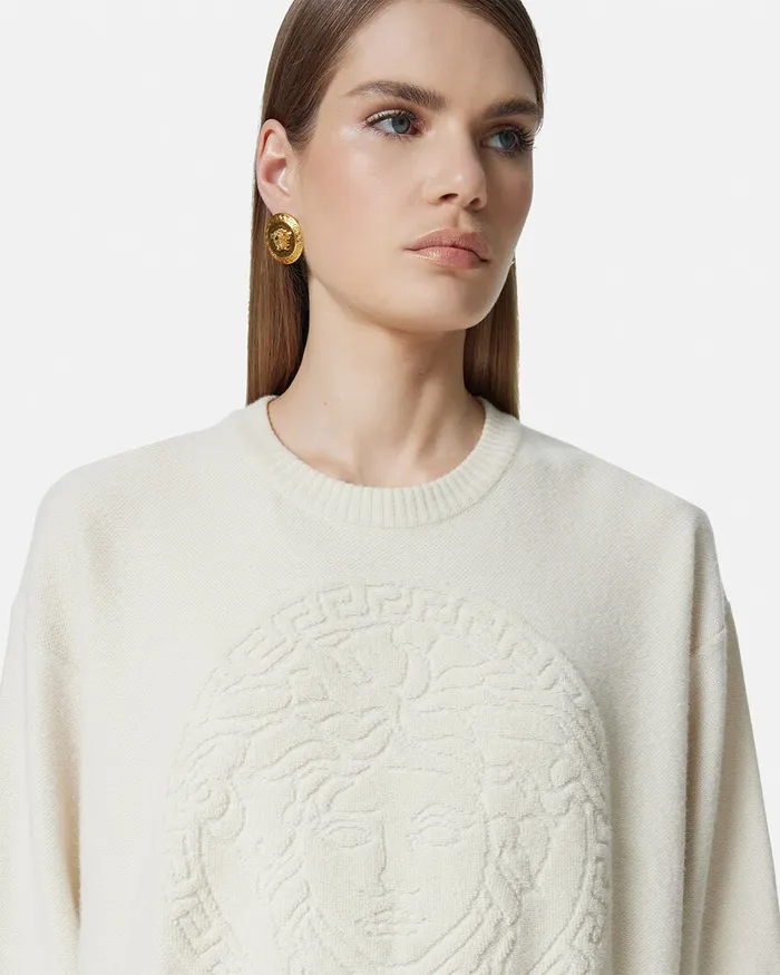 Versace Knitwear Women Medusa WoolBlend Knit Towel Sweater White