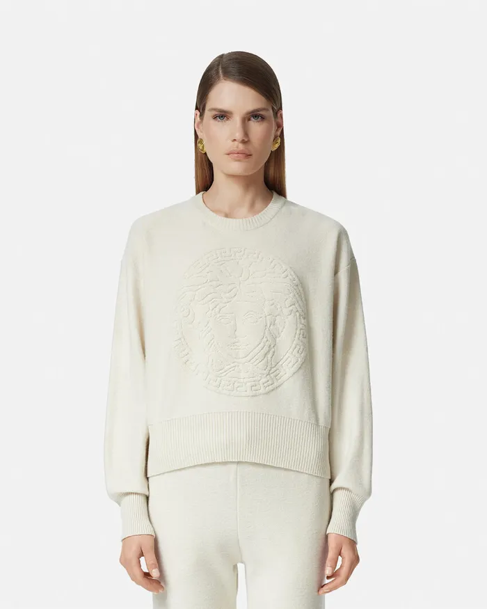 Versace Knitwear Women Medusa WoolBlend Knit Towel Sweater White