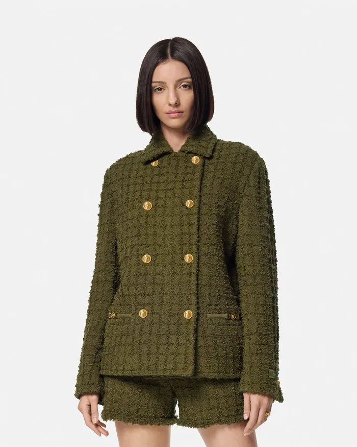 Versace Outerwear and Coats Women Heritage Tweed Peacoat Green