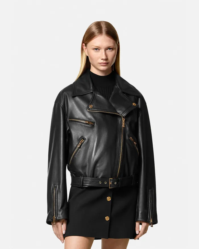 Versace Outerwear and Coats Women Leather Biker Jacket Black