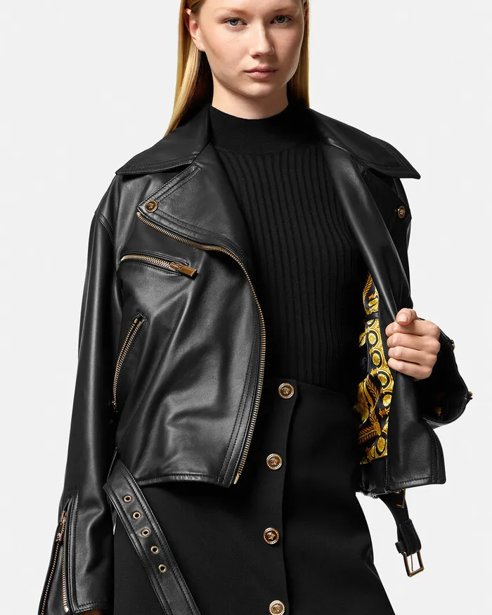 Versace Outerwear and Coats Women Leather Biker Jacket Black