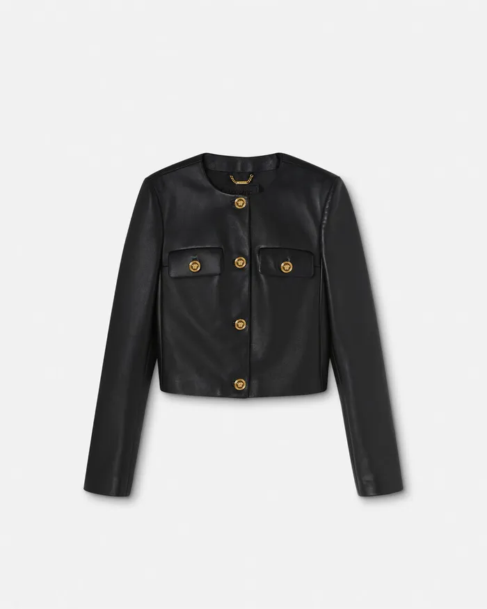 Versace Outerwear and Coats Women Leather Cardigan Jacket Black