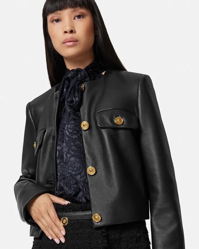 Versace Outerwear and Coats Women Leather Cardigan Jacket Black