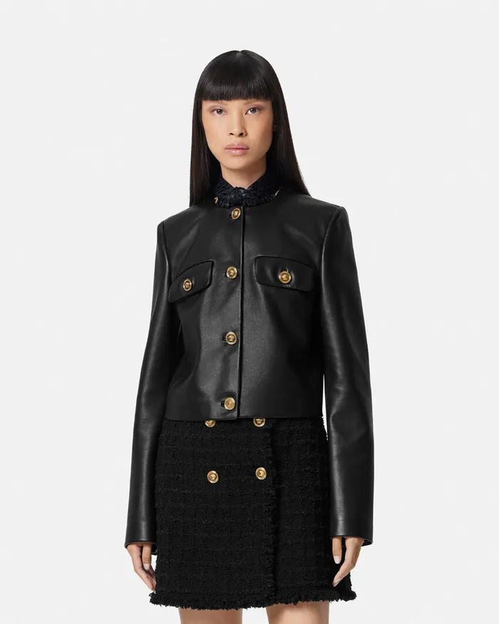 Versace Outerwear and Coats Women Leather Cardigan Jacket Black