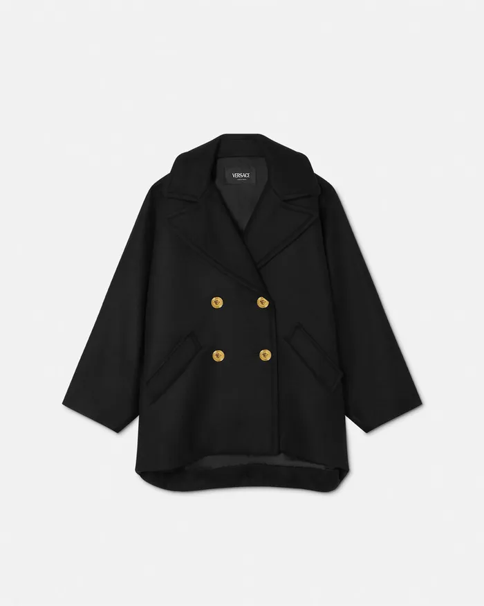 Versace Outerwear Kids Rounded Shoulders Peacoat Black