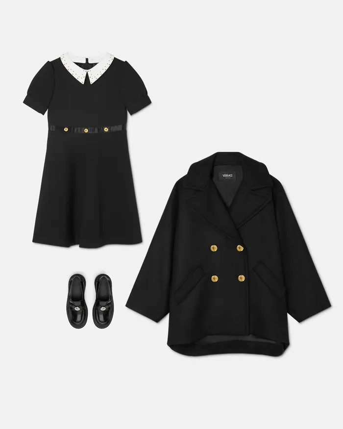Versace Outerwear Kids Rounded Shoulders Peacoat Black