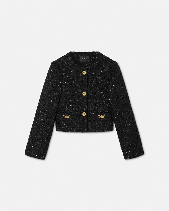 Versace Outerwear Kids Tweed Cardigan Jacket Black