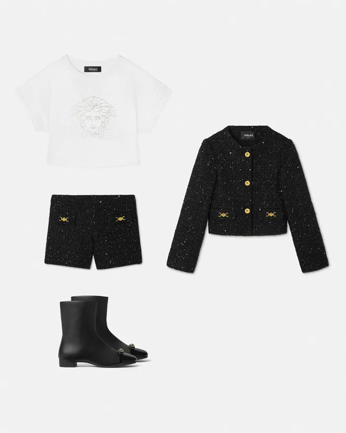 Versace Outerwear Kids Tweed Cardigan Jacket Black
