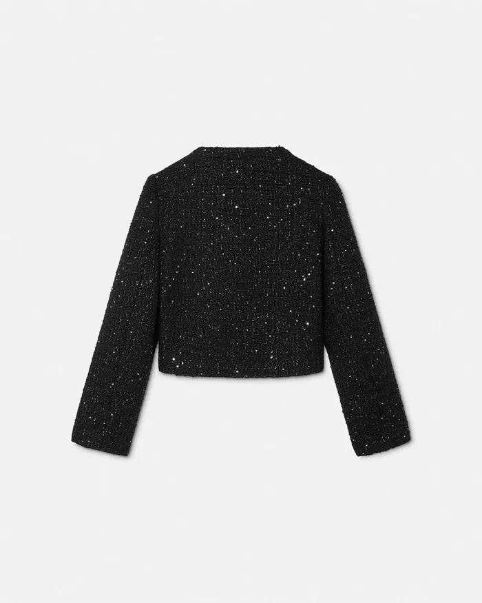 Versace Outerwear Kids Tweed Cardigan Jacket Black