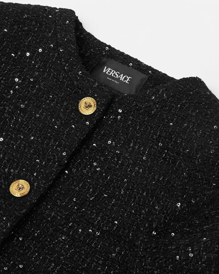 Versace Outerwear Kids Tweed Cardigan Jacket Black