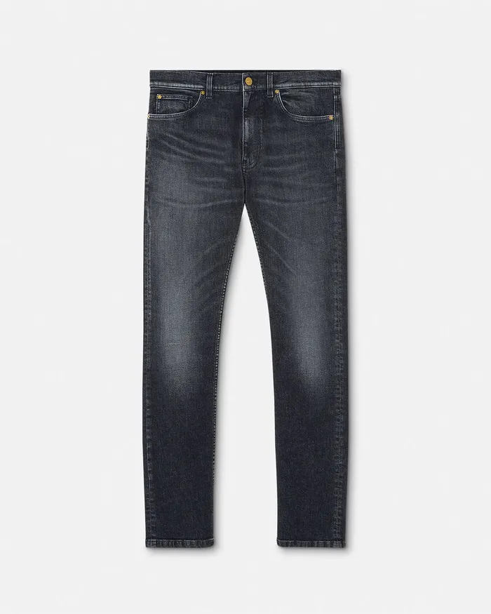 Versace Pants and Shorts Men Embroidered Medusa SlimFit Jeans Black
