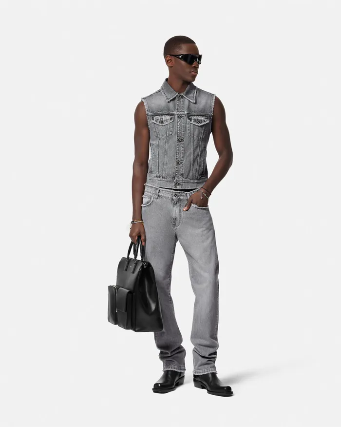 Versace Pants and Shorts Men Frayed RegularFit Jeans Gray