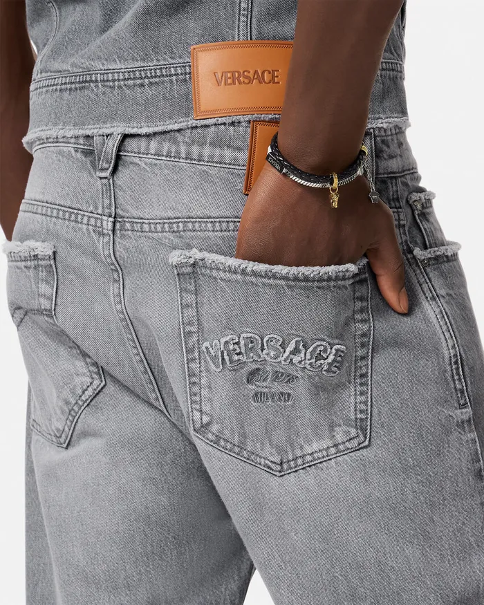 Versace Pants and Shorts Men Frayed RegularFit Jeans Gray
