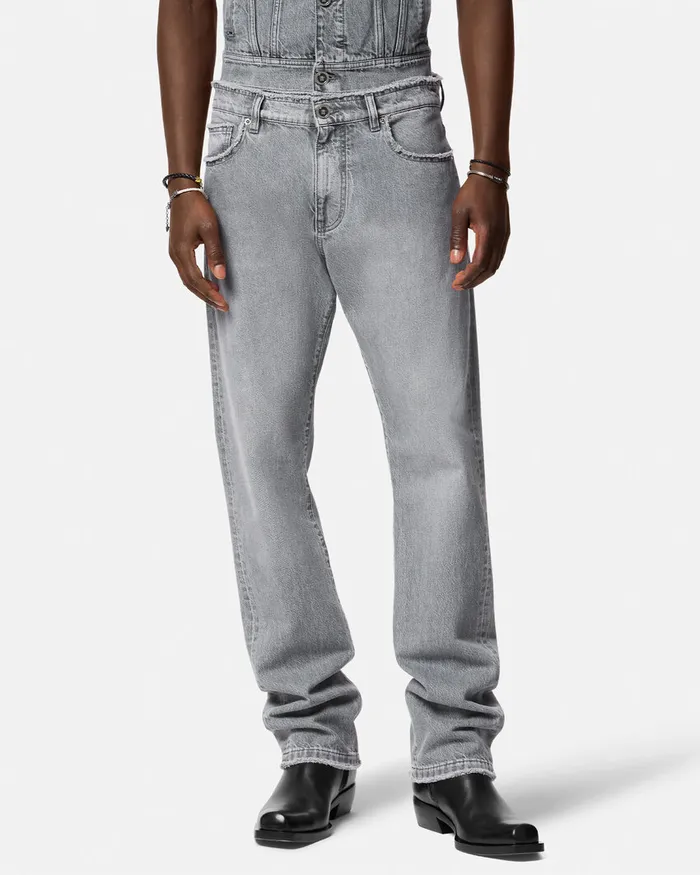 Versace Pants and Shorts Men Frayed RegularFit Jeans Gray