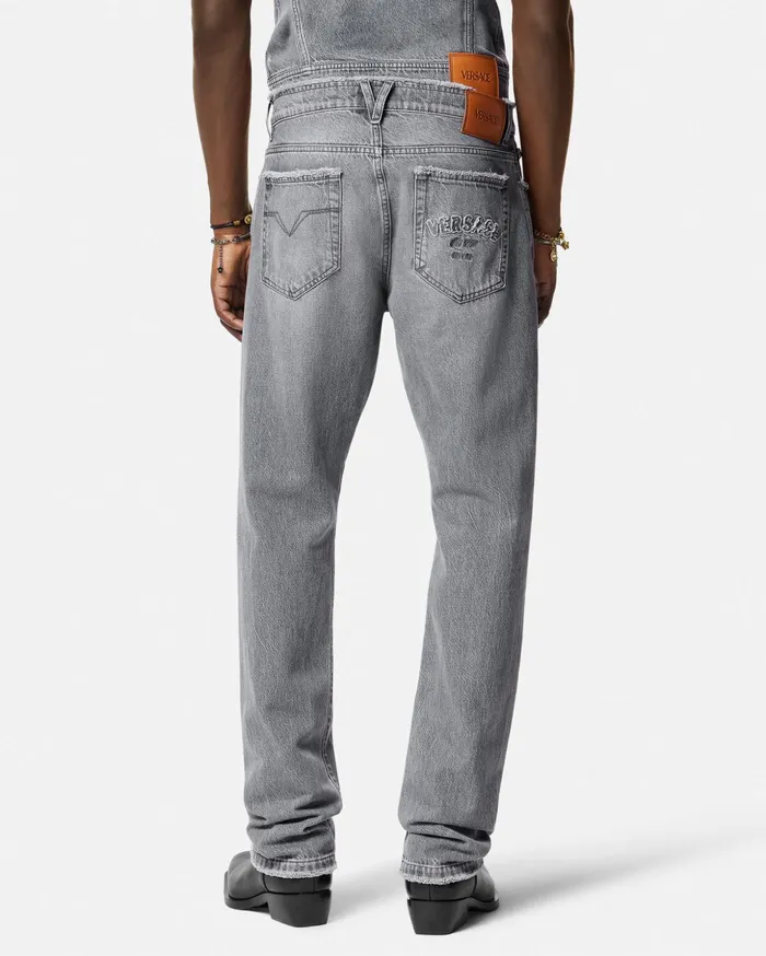 Versace Pants and Shorts Men Frayed RegularFit Jeans Gray