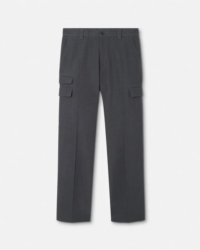 Versace Pants and Shorts Men Wool Cargo Trousers Gray