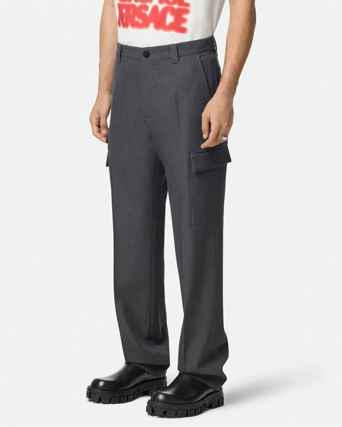 Versace Pants and Shorts Men Wool Cargo Trousers Gray