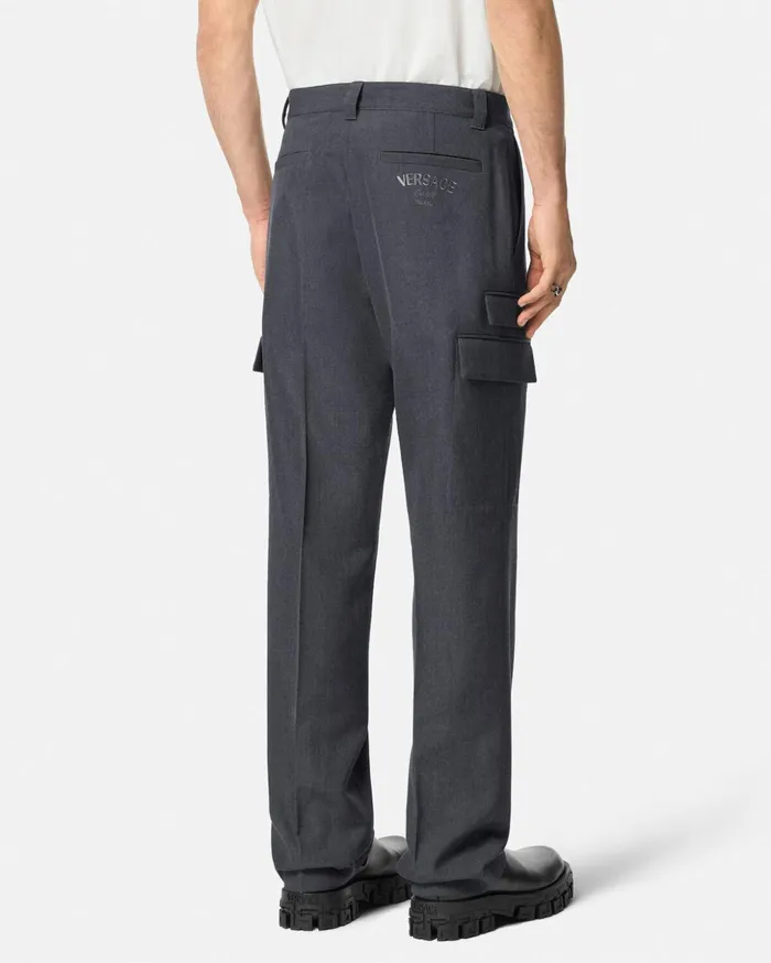 Versace Pants and Shorts Men Wool Cargo Trousers Gray