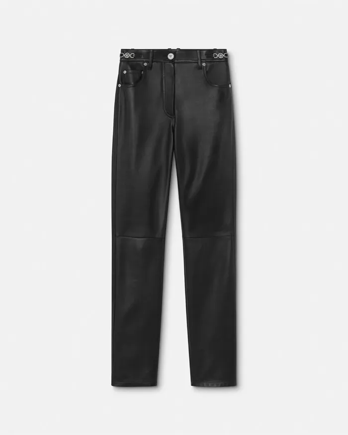 Versace Pants and Shorts Women Plong Leather StraightFit Pants Black