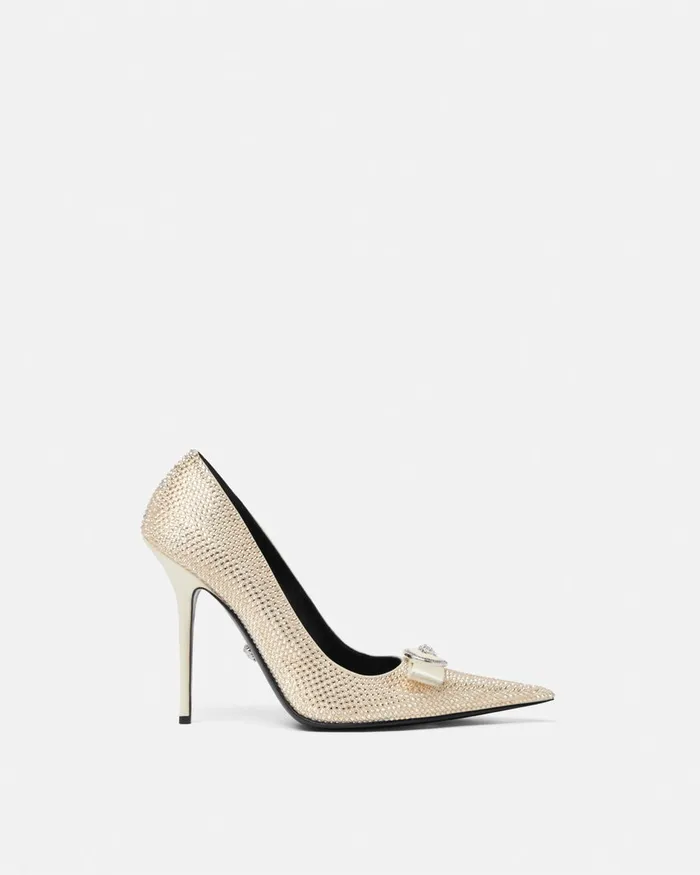 Versace Pumps and Slingbacks Women Gianni Ribbon Crystal Pumps 110 Mm Beige