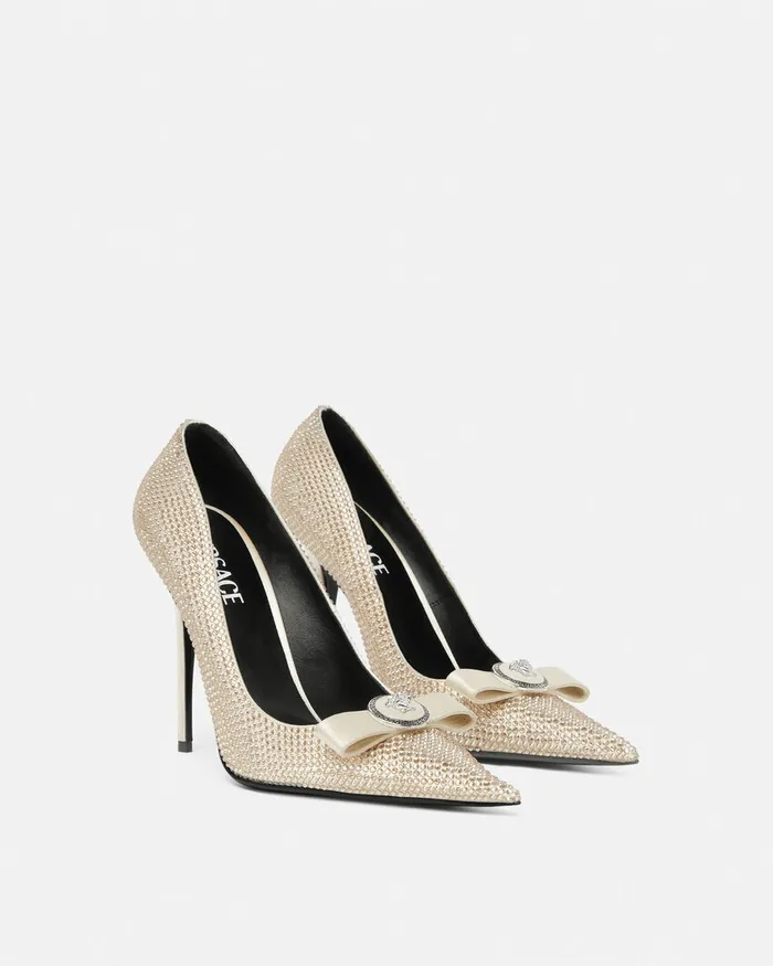 Versace Pumps and Slingbacks Women Gianni Ribbon Crystal Pumps 110 Mm Beige