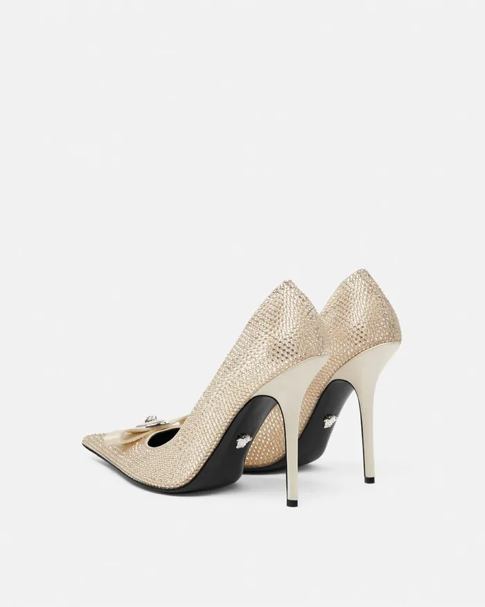Versace Pumps and Slingbacks Women Gianni Ribbon Crystal Pumps 110 Mm Beige