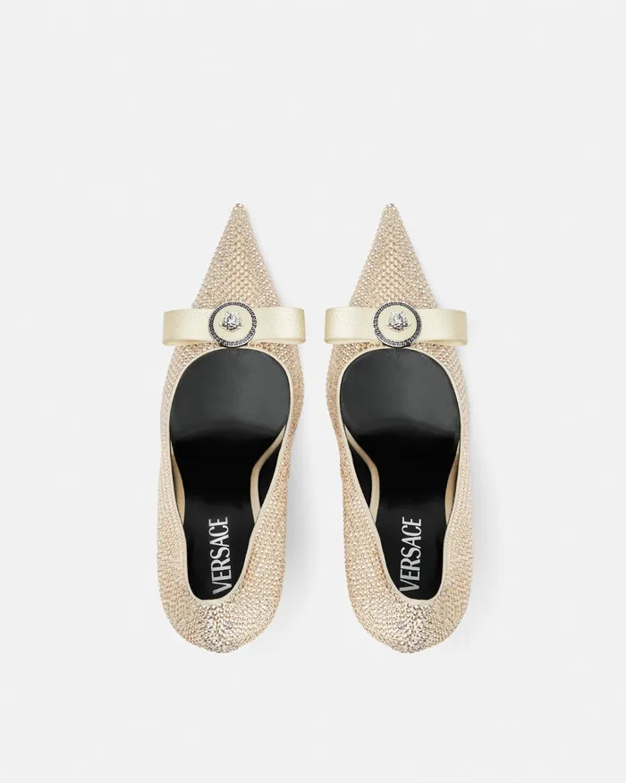 Versace Pumps and Slingbacks Women Gianni Ribbon Crystal Pumps 110 Mm Beige