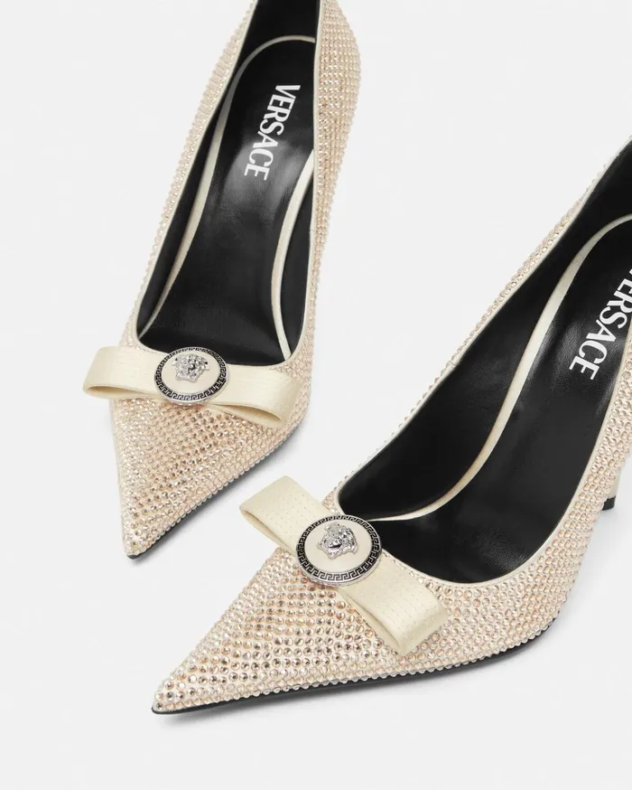 Versace Pumps and Slingbacks Women Gianni Ribbon Crystal Pumps 110 Mm Beige