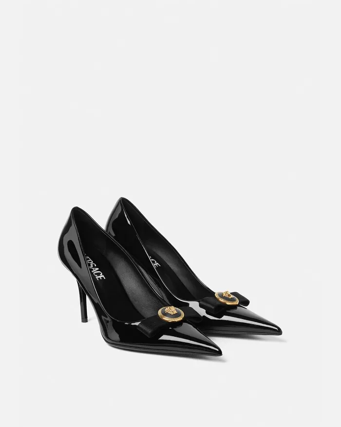 Versace Pumps and Slingbacks Women Gianni Ribbon Patent Pumps 85 Mm Blackgold