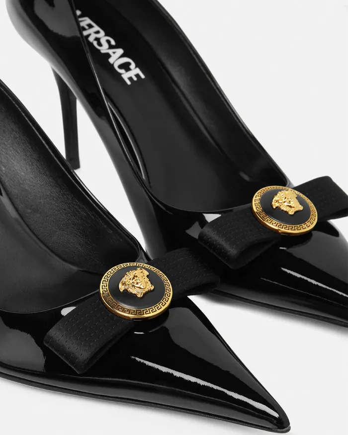 Versace Pumps and Slingbacks Women Gianni Ribbon Patent Pumps 85 Mm Blackgold