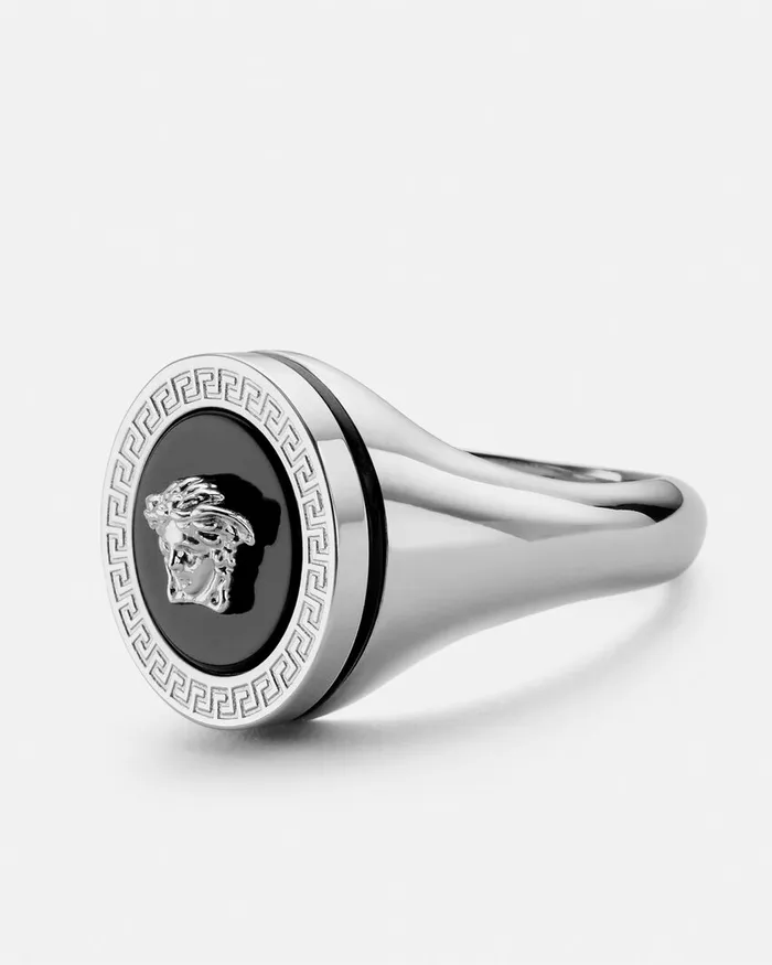 Versace Rings WomenMen Enamel Medusa Ring Silver