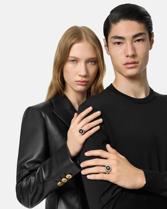 Versace Rings WomenMen Enamel Medusa Ring Silver
