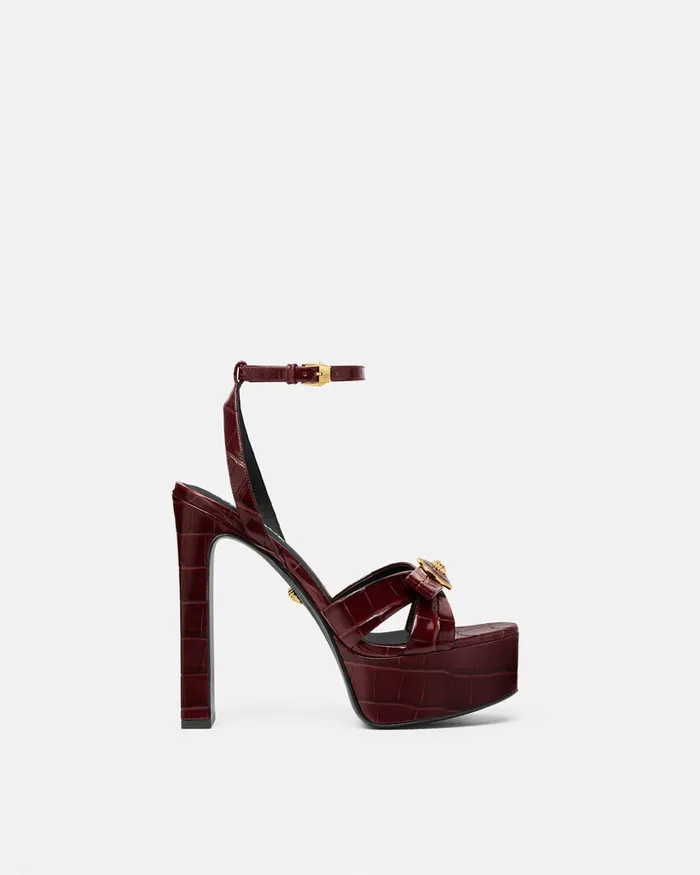 Versace Sandals Women CrocEffect Gianni Ribbon Sandals 140 Mm Burgundy