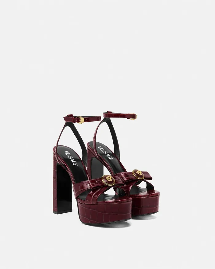 Versace Sandals Women CrocEffect Gianni Ribbon Sandals 140 Mm Burgundy