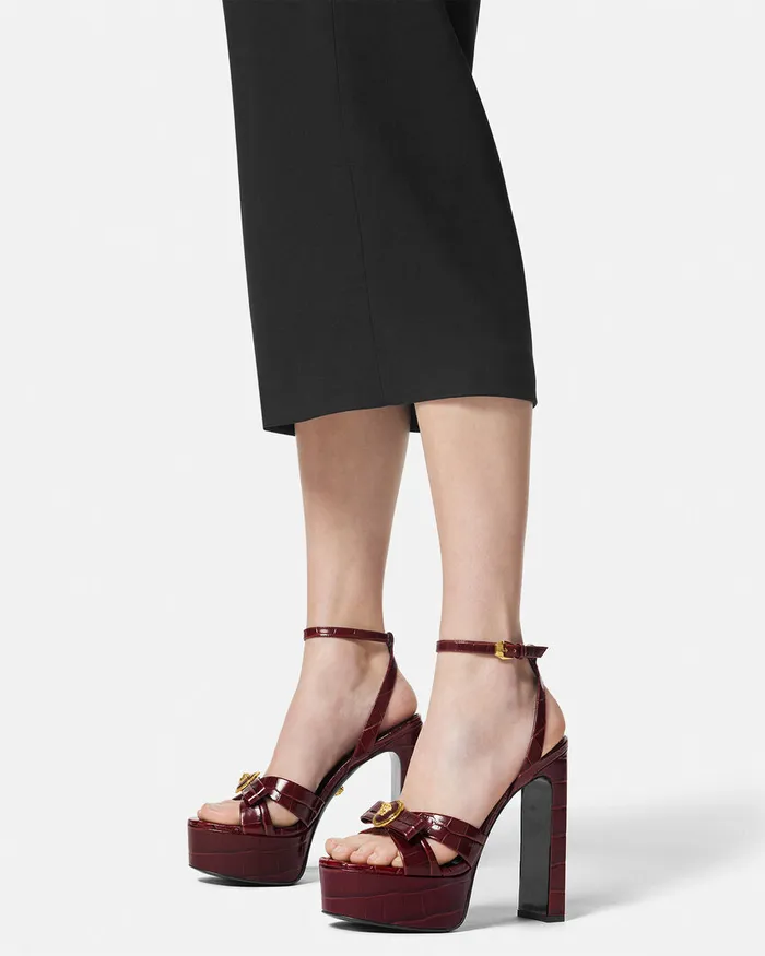 Versace Sandals Women CrocEffect Gianni Ribbon Sandals 140 Mm Burgundy