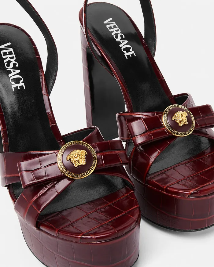 Versace Sandals Women CrocEffect Gianni Ribbon Sandals 140 Mm Burgundy
