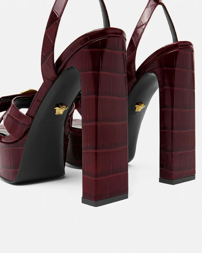 Versace Sandals Women CrocEffect Gianni Ribbon Sandals 140 Mm Burgundy