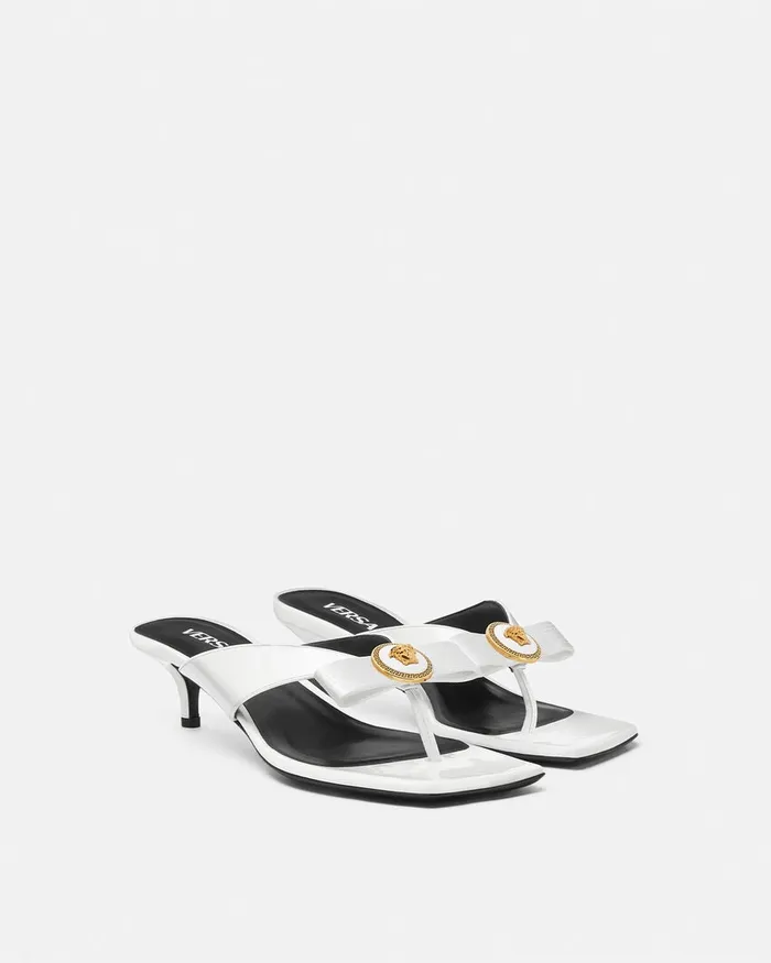 Versace Sandals Women Gianni Ribbon Patent Mules 45 Mm White