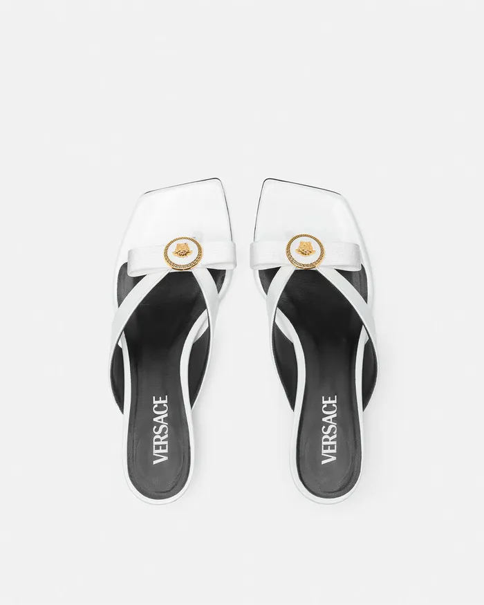 Versace Sandals Women Gianni Ribbon Patent Mules 45 Mm White
