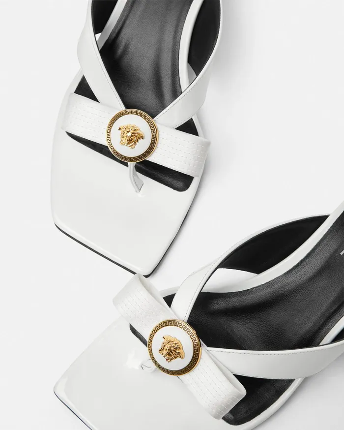 Versace Sandals Women Gianni Ribbon Patent Mules 45 Mm White