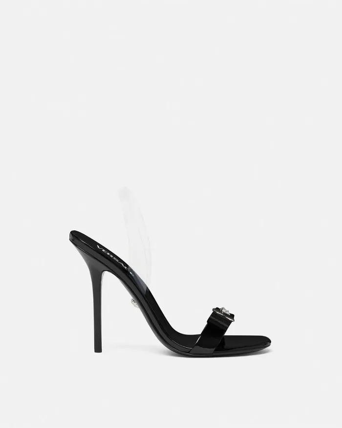 Versace Sandals Women Gianni Ribbon Slingback Sandals 110 Mm Blacksilver