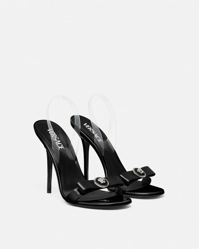 Versace Sandals Women Gianni Ribbon Slingback Sandals 110 Mm Blacksilver