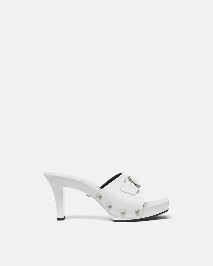 Versace Sandals Women Medusa Buckle Patent Clogs 60 Mm White