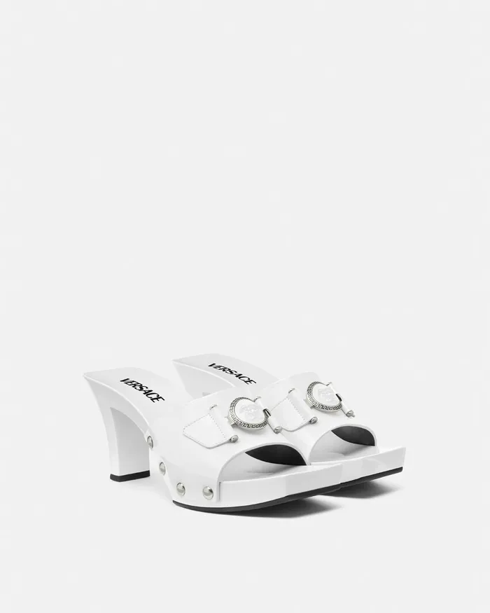 Versace Sandals Women Medusa Buckle Patent Clogs 60 Mm White