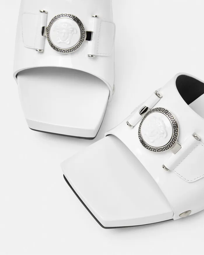 Versace Sandals Women Medusa Buckle Patent Clogs 60 Mm White