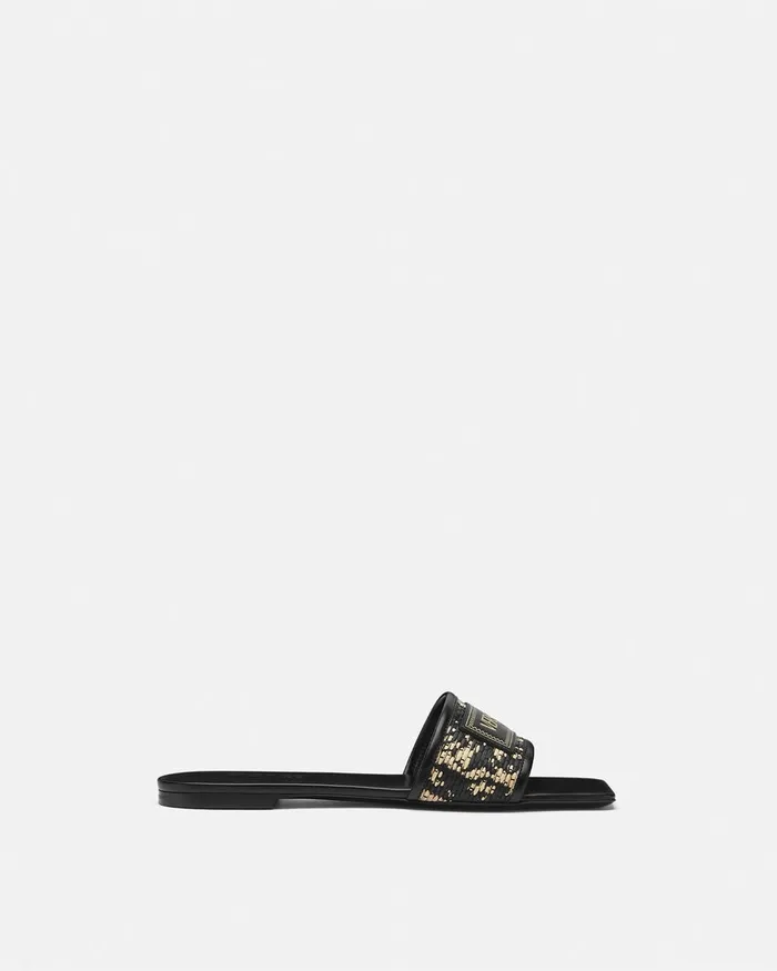 Versace Sandals Women Theia Barocco Raffia Flats Blackprint