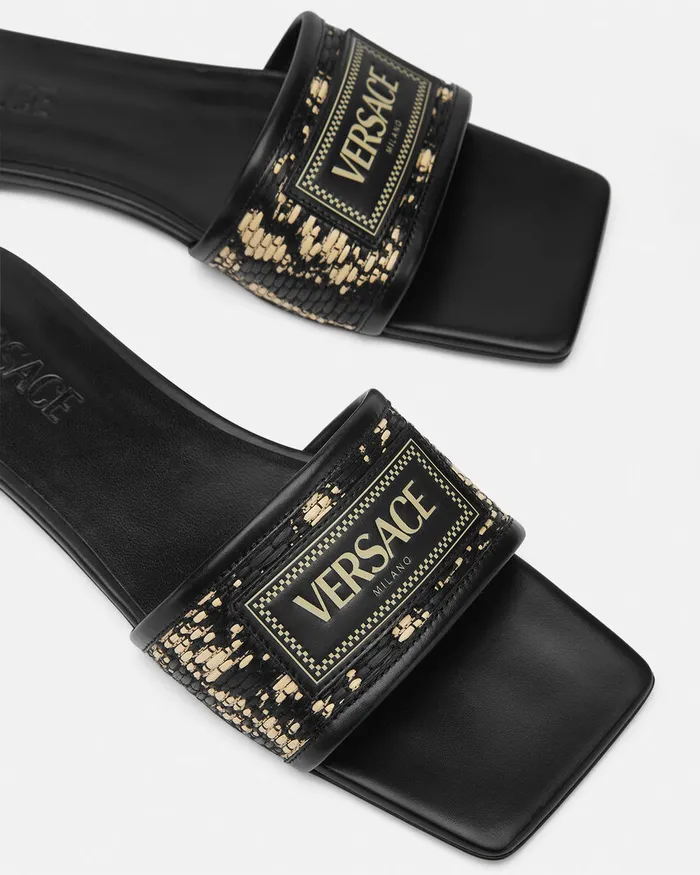 Versace Sandals Women Theia Barocco Raffia Flats Blackprint