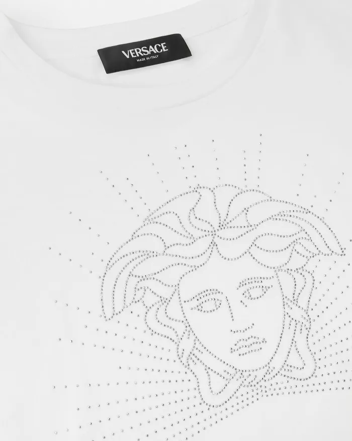 Versace Shirts and Tshirts Kids Crystal Medusa Crop TShirt Whitesilver